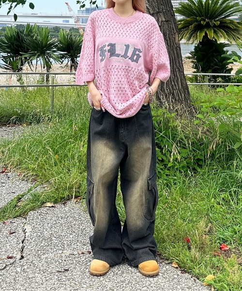 sedacle(セダクル)の「透かしニットトップス(Tシャツ/カットソー・メンズ・ピンク/アイボリー/レッド・MEDIUM/SMALL/LARGE)」の6枚目の写真