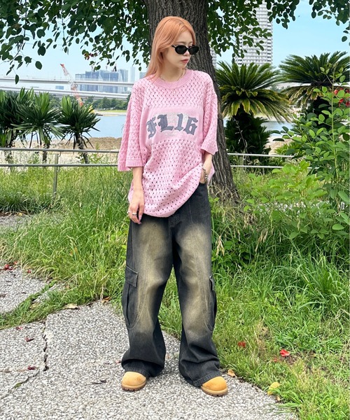 sedacle(セダクル)の「透かしニットトップス(Tシャツ/カットソー・メンズ・ピンク/アイボリー/レッド・MEDIUM/SMALL/LARGE)」の7枚目の写真