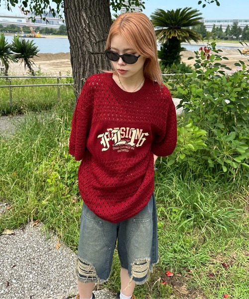 sedacle(セダクル)の「透かしニットトップス(Tシャツ/カットソー・メンズ・ピンク/アイボリー/レッド・MEDIUM/SMALL/LARGE)」の9枚目の写真