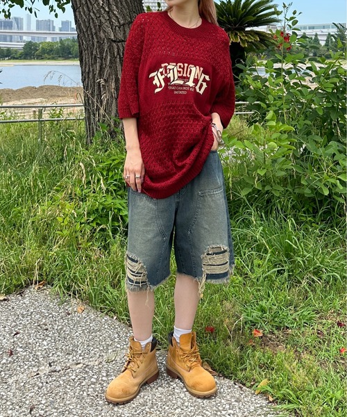 sedacle(セダクル)の「透かしニットトップス(Tシャツ/カットソー・メンズ・ピンク/アイボリー/レッド・MEDIUM/SMALL/LARGE)」の11枚目の写真