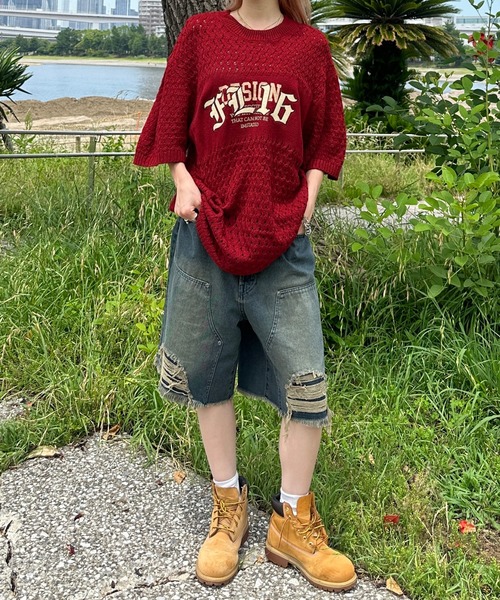 sedacle(セダクル)の「透かしニットトップス(Tシャツ/カットソー・メンズ・ピンク/アイボリー/レッド・MEDIUM/SMALL/LARGE)」の12枚目の写真