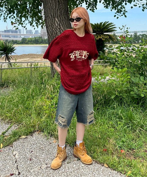 sedacle(セダクル)の「透かしニットトップス(Tシャツ/カットソー・メンズ・ピンク/アイボリー/レッド・MEDIUM/SMALL/LARGE)」の13枚目の写真