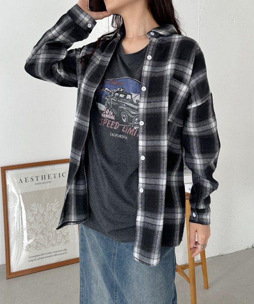 CLEA（クレア）の「ビッグシルエットチェックシャツ（シャツ/ブラウス・レディース・ブラック・FREE）」の9枚目の写真