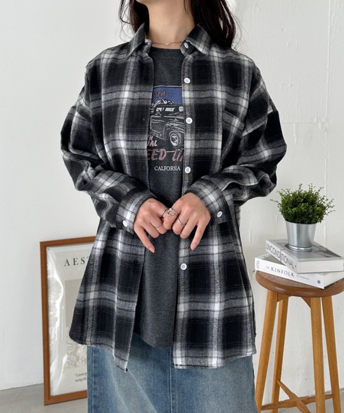 CLEA（クレア）の「ビッグシルエットチェックシャツ（シャツ/ブラウス・レディース・ブラック・FREE）」の10枚目の写真