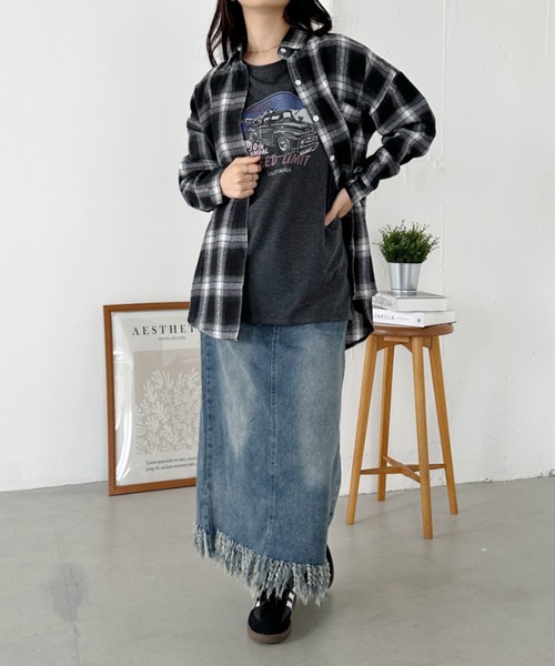 CLEA（クレア）の「ビッグシルエットチェックシャツ（シャツ/ブラウス・レディース・ブラック・FREE）」の12枚目の写真