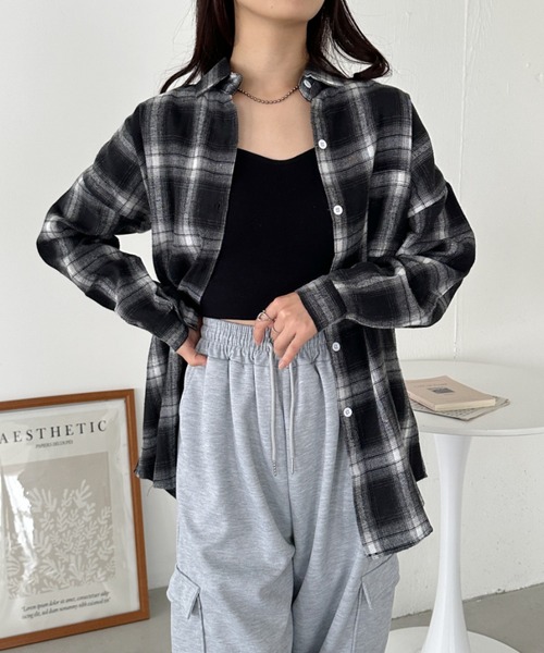 CLEA（クレア）の「ビッグシルエットチェックシャツ（シャツ/ブラウス・レディース・ブラック・FREE）」の19枚目の写真