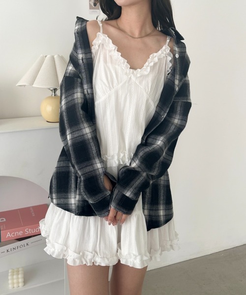 CLEA（クレア）の「ビッグシルエットチェックシャツ（シャツ/ブラウス・レディース・ブラック・FREE）」の14枚目の写真