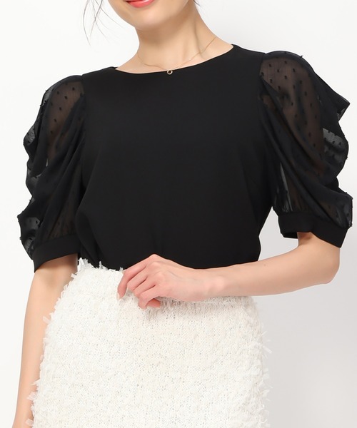 ミッシュマッシュ MISCH MASCH 【2024秋冬新作】ドビードットショルダーブラウス/MM438101 （BLACK） ミッシュマッシュ MISCH MASCH 【2024秋冬新作】ドビードット