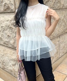 MODE ROBE（モードローブ）の「チュールティアードノースリーブトップス（Tシャツ/カットソー）」