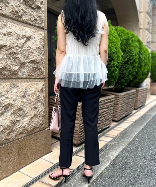 MODE ROBE（モードローブ）の「チュールティアードノースリーブトップス（Tシャツ/カットソー・レディース・アイボリー/ブラック・FREE）」の10枚目の写真