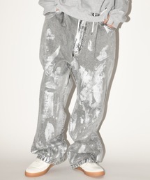 SUPERTHANKS | シルバーペイント オーバーサイズ フレアデニムパンツSilver paint flared denim pants(ユニセックス)(デニムパンツ)