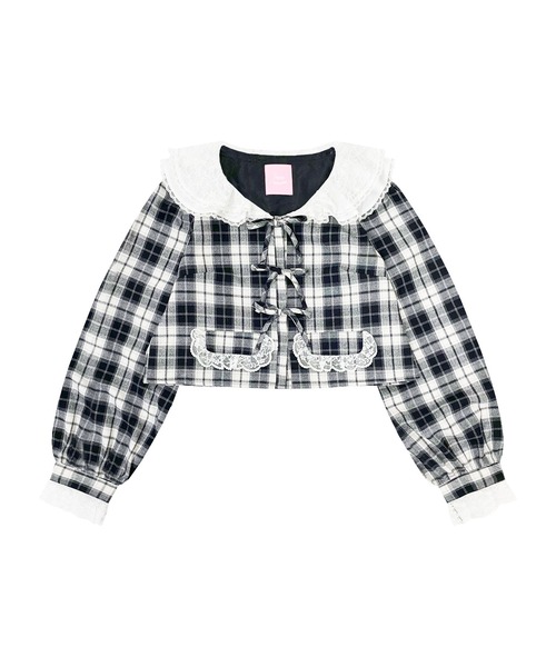 【セール】チェックレース重ねセットアップ（セットアップ）｜Honey Cinnamon（ハニーシナモン）