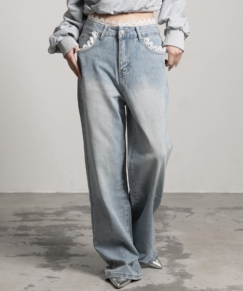 『.KOM/ドットケーオーエム』レースデニムパンツ【Y】【CN】（デニムパンツ）｜.KOM（ドットコム） 5,960円