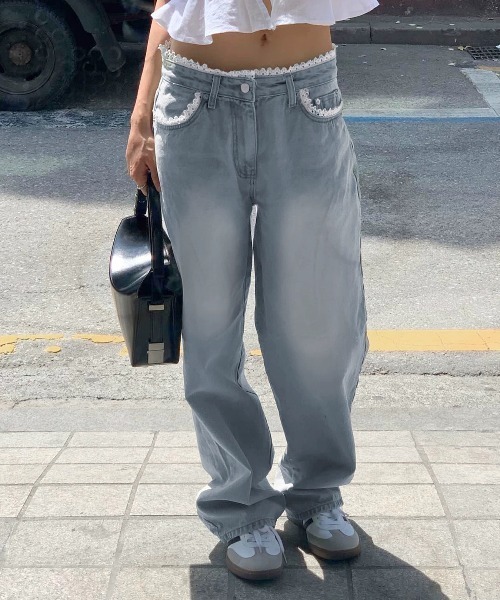 『.KOM/ドットケーオーエム』レースデニムパンツ【Y】【CN】（デニムパンツ）｜.KOM（ドットコム）