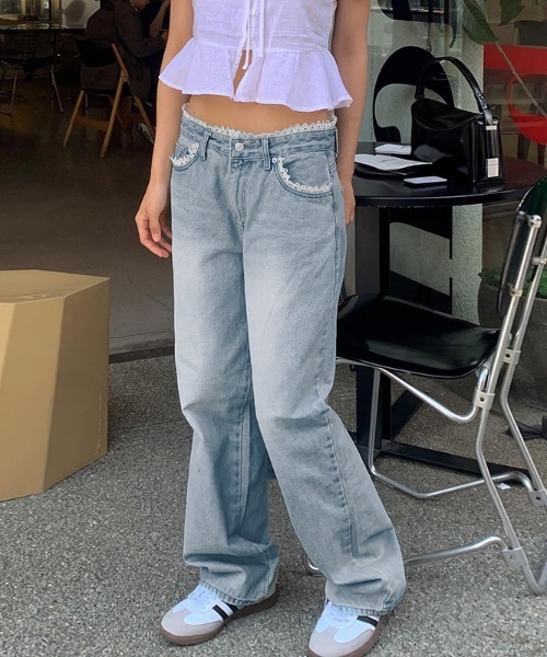 『.KOM/ドットケーオーエム』レースデニムパンツ【Y】【CN】（デニムパンツ）｜.KOM（ドットコム）