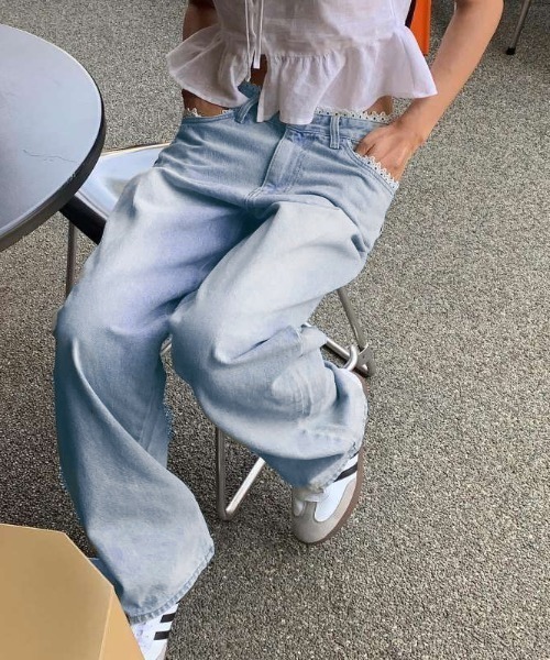 『.KOM/ドットケーオーエム』レースデニムパンツ【Y】【CN】（デニムパンツ）｜.KOM（ドットコム）