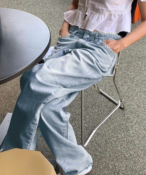 『.KOM/ドットケーオーエム』レースデニムパンツ【Y】【CN】（デニムパンツ）｜.KOM（ドットコム）
