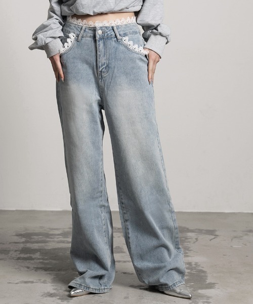 『.KOM/ドットケーオーエム』レースデニムパンツ【Y】【CN】（デニムパンツ）｜.KOM（ドットコム）