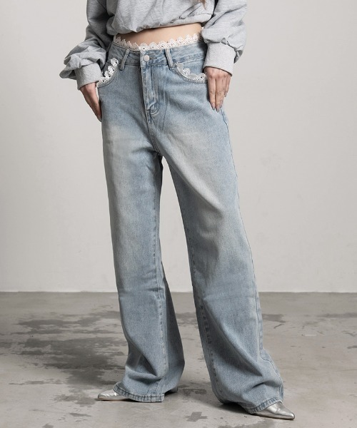 『.KOM/ドットケーオーエム』レースデニムパンツ【Y】【CN】（デニムパンツ）｜.KOM（ドットコム）