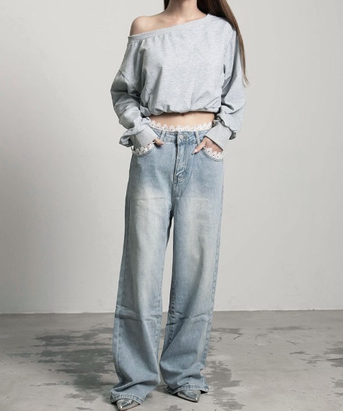 『.KOM/ドットケーオーエム』レースデニムパンツ【Y】【CN】（デニムパンツ）｜.KOM（ドットコム）