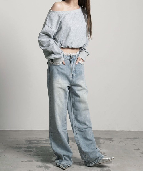 『.KOM/ドットケーオーエム』レースデニムパンツ【Y】【CN】（デニムパンツ）｜.KOM（ドットコム）