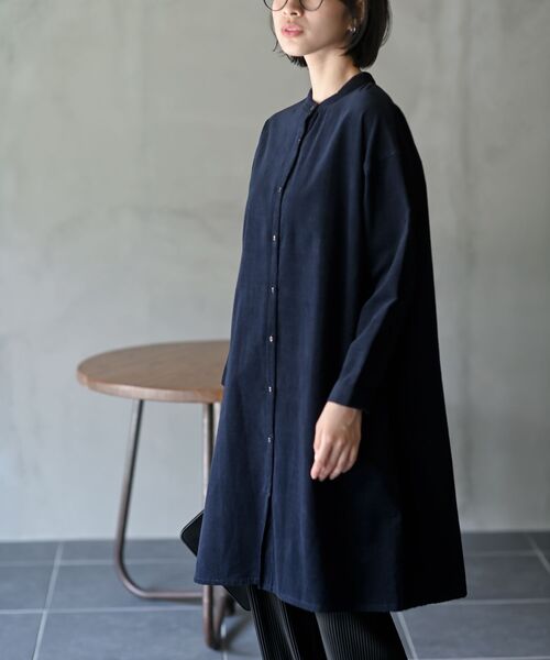 コットンコーデュロイバンドカラーシャツチュニック（シャツ/ブラウス