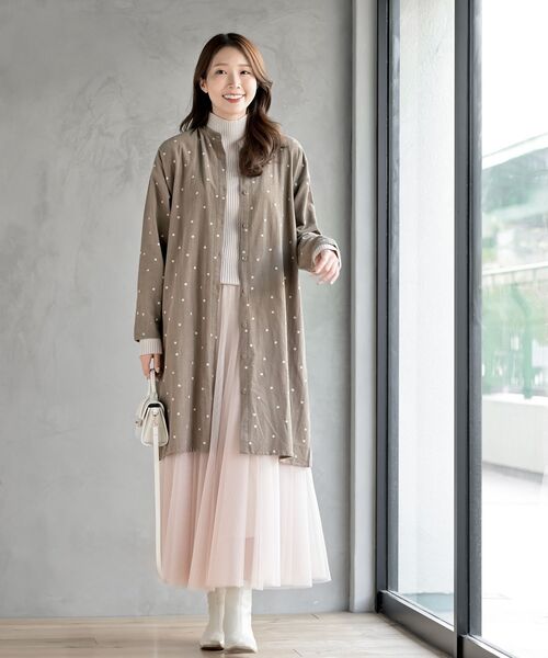 プランテーション サッカー生地 コットン シャツ ワンピース コート チュニック コットンコーデュロイバンドカラーシャツチュニック（シャツ/ブラウス