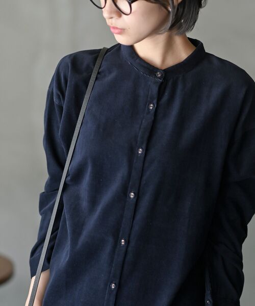 コットンコーデュロイバンドカラーシャツチュニック（シャツ/ブラウス
