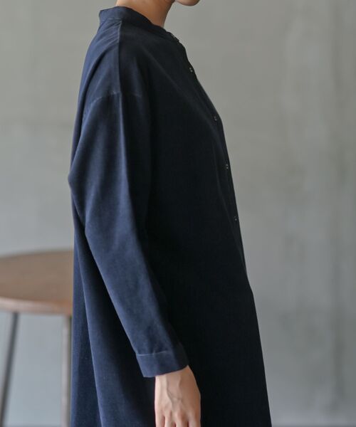 コットンコーデュロイバンドカラーシャツチュニック（シャツ/ブラウス