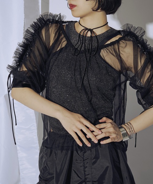 Ezick（エジック）の「Choker neck 2WAYフリルシアーブラウス（シャツ/ブラウス・レディース・アイボリー/ブラック/カーキ・FREE）」の15枚目の写真