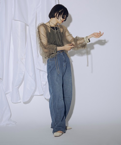 Ezick（エジック）の「Choker neck 2WAYフリルシアーブラウス（シャツ/ブラウス・レディース・アイボリー/ブラック/カーキ・FREE）」の9枚目の写真