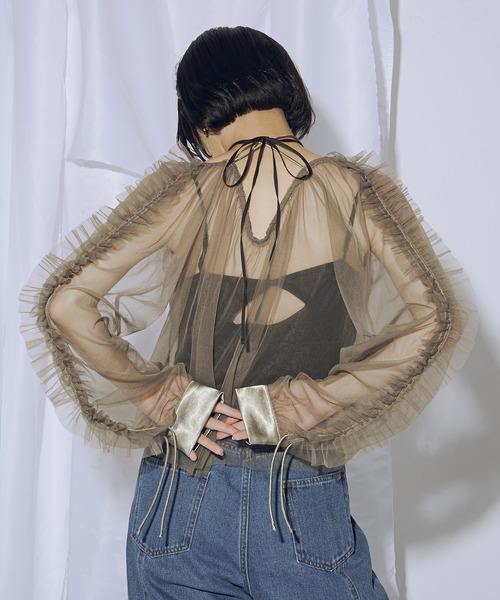 Ezick（エジック）の「Choker neck 2WAYフリルシアーブラウス（シャツ/ブラウス・レディース・アイボリー/ブラック/カーキ・FREE）」の6枚目の写真