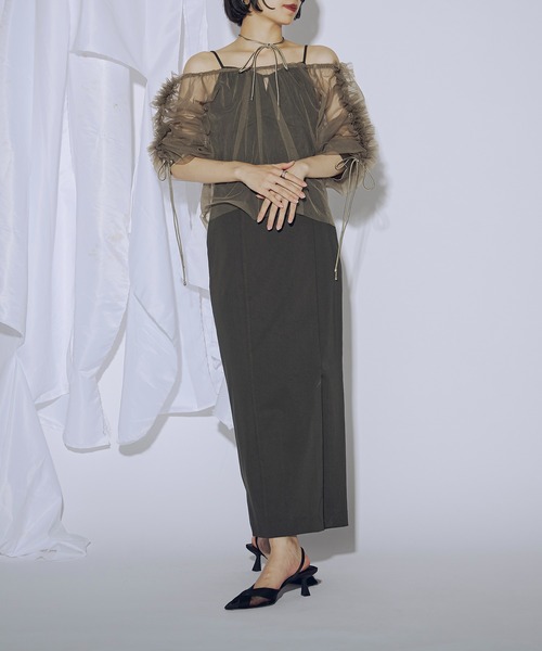 Ezick（エジック）の「Choker neck 2WAYフリルシアーブラウス（シャツ/ブラウス・レディース・アイボリー/ブラック/カーキ・FREE）」の12枚目の写真