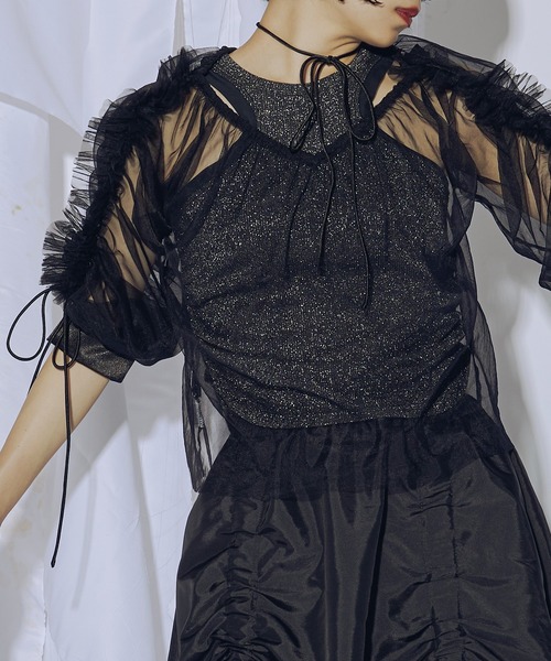 Ezick（エジック）の「Choker neck 2WAYフリルシアーブラウス（シャツ/ブラウス・レディース・アイボリー/ブラック/カーキ・FREE）」の14枚目の写真