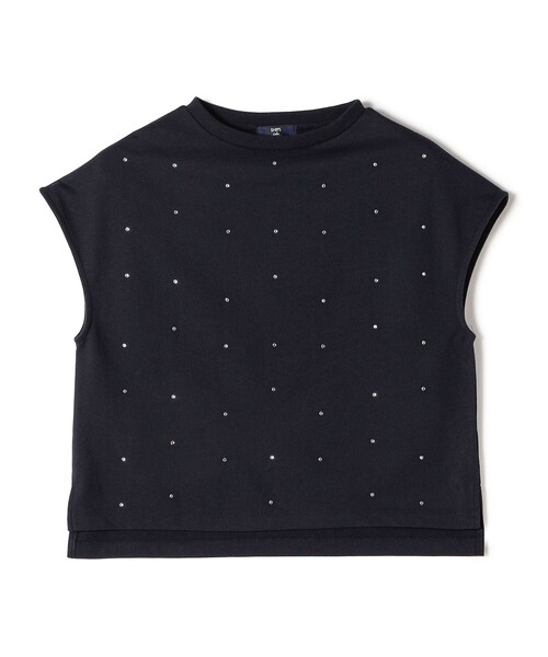 SHIPS Colors(シップス カラーズ)の「SHIPS Colors:〈手洗い可能〉ホットフィックス ミニ裏毛 トップス(Tシャツ/カットソー・レディース・オフホワイト/ネイビー・ONE SIZE)」の4枚目の写真