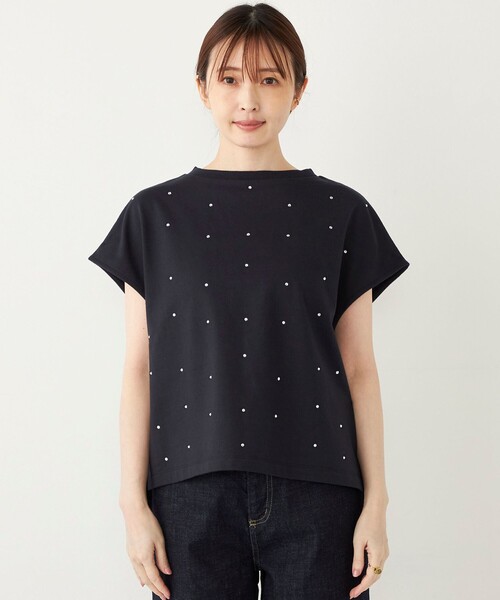 SHIPS Colors(シップス カラーズ)の「SHIPS Colors:〈手洗い可能〉ホットフィックス ミニ裏毛 トップス(Tシャツ/カットソー・レディース・オフホワイト/ネイビー・ONE SIZE)」の12枚目の写真