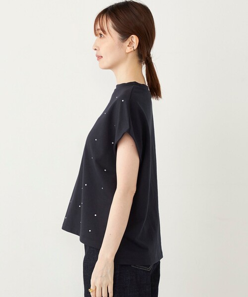 SHIPS Colors(シップス カラーズ)の「SHIPS Colors:〈手洗い可能〉ホットフィックス ミニ裏毛 トップス(Tシャツ/カットソー・レディース・オフホワイト/ネイビー・ONE SIZE)」の13枚目の写真