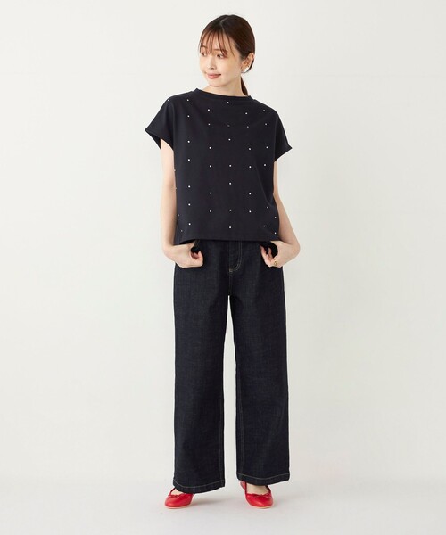 SHIPS Colors(シップス カラーズ)の「SHIPS Colors:〈手洗い可能〉ホットフィックス ミニ裏毛 トップス(Tシャツ/カットソー・レディース・オフホワイト/ネイビー・ONE SIZE)」の16枚目の写真