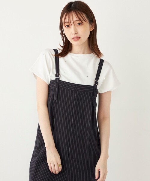 SHIPS Colors(シップス カラーズ)の「SHIPS Colors:〈手洗い可能〉ホットフィックス ミニ裏毛 トップス(Tシャツ/カットソー・レディース・オフホワイト/ネイビー・ONE SIZE)」の18枚目の写真