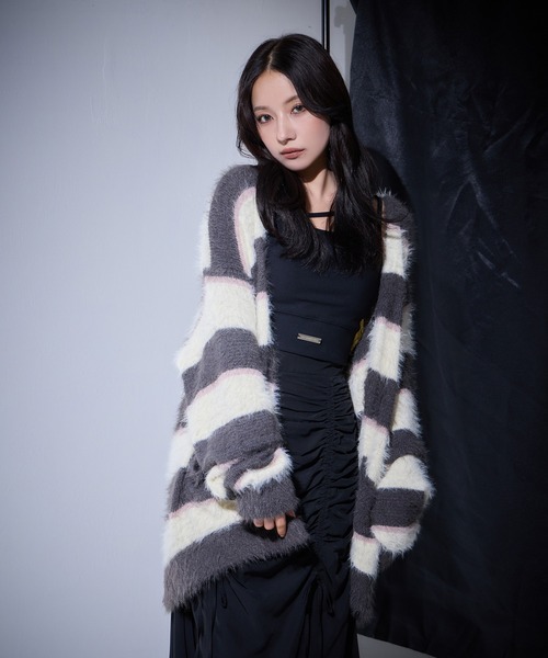 ANDGEEBEE（アンジービー）の「UNISEX ボーダーシャギーカーデ（カーディガン/ボレロ・レディース・ブルー/アイボリー・FREE）」の3枚目の写真