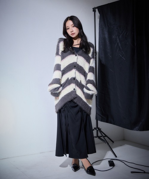 ANDGEEBEE（アンジービー）の「UNISEX ボーダーシャギーカーデ（カーディガン/ボレロ・レディース・ブルー/アイボリー・FREE）」の6枚目の写真