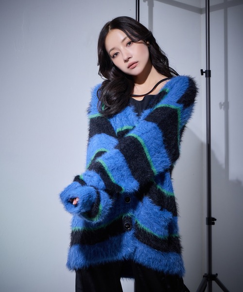 ANDGEEBEE（アンジービー）の「UNISEX ボーダーシャギーカーデ（カーディガン/ボレロ・レディース・ブルー/アイボリー・FREE）」の10枚目の写真