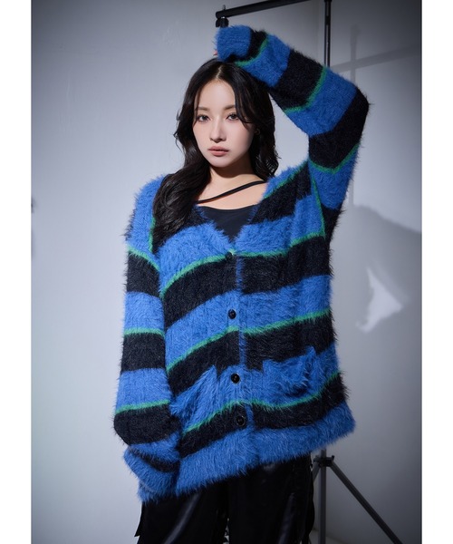 ANDGEEBEE（アンジービー）の「UNISEX ボーダーシャギーカーデ（カーディガン/ボレロ・レディース・ブルー/アイボリー・FREE）」の11枚目の写真