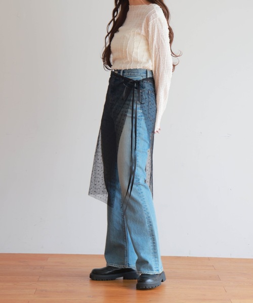 PURE BRIGHT（ピュアブライト）の「チュールレイヤード巻きスカート（スカート・レディース・ブラック/ホワイト・FREE）」の18枚目の写真