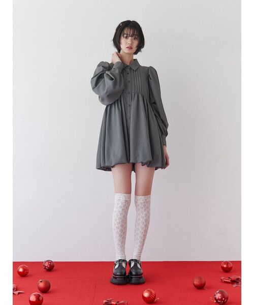 【セール】シャツカラーバルーンチェックミニワンピース（ワンピース）｜jouetie（ジュエティ）