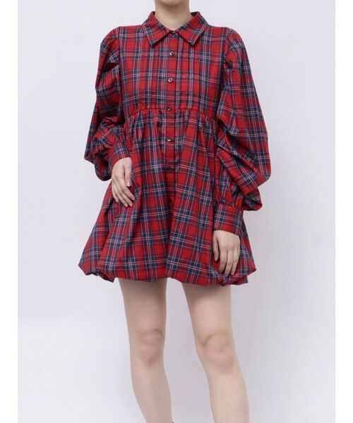 【セール】シャツカラーバルーンチェックミニワンピース（ワンピース）｜jouetie（ジュエティ）