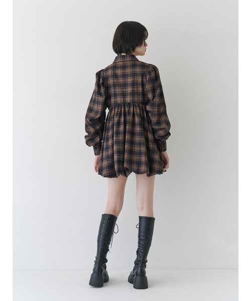 【セール】シャツカラーバルーンチェックミニワンピース（ワンピース）｜jouetie（ジュエティ）