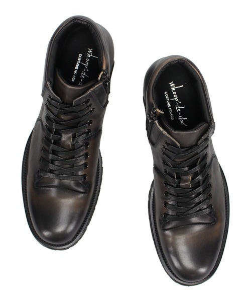 whoop-de-doo（フープディドゥ）の「クラストレザーレースアップブーツ whoop-de-doo/フープディドゥ（ブーツ・メンズ・ネイビー/ブラック×ブラック・44/41/42/43/40）」の3枚目の写真
