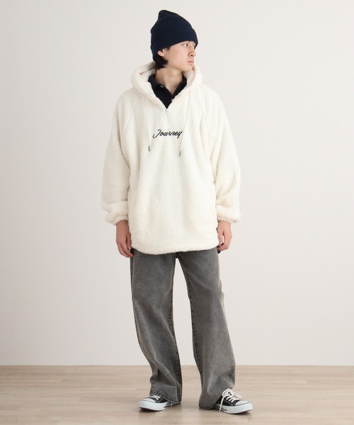 FUNALIVE（ファンアライブ）の「Double face boa half ZIP pullover hoodie / ダブルフェイス ボアハーフZIPプルオーバーパーカー unisex（パーカー・メンズ・グレー/ブラック/ブルーグリーン/ホワイト・M/L）」の12枚目の写真