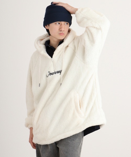 FUNALIVE（ファンアライブ）の「Double face boa half ZIP pullover hoodie / ダブルフェイス ボアハーフZIPプルオーバーパーカー unisex（パーカー・メンズ・グレー/ブラック/ブルーグリーン/ホワイト・M/L）」の9枚目の写真